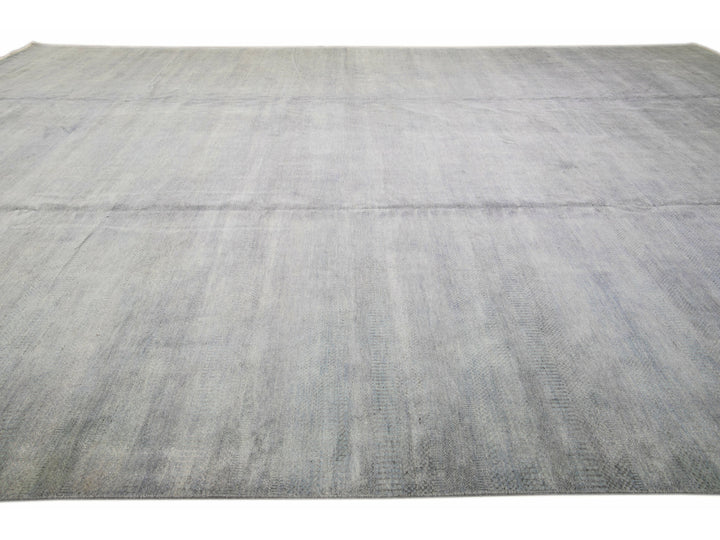 Contemporary Savannah Handmade Blue Solid Pattern Oversize Wool Rug