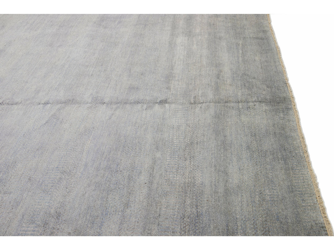 Contemporary Savannah Handmade Blue Solid Pattern Oversize Wool Rug