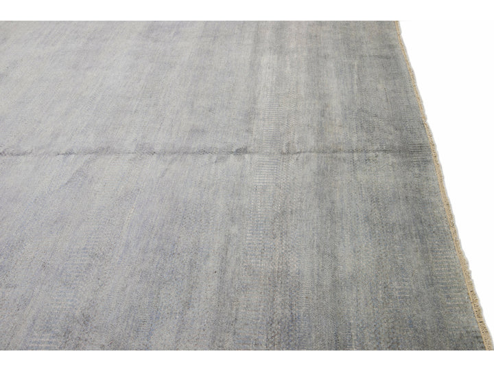 Contemporary Savannah Handmade Blue Solid Pattern Oversize Wool Rug