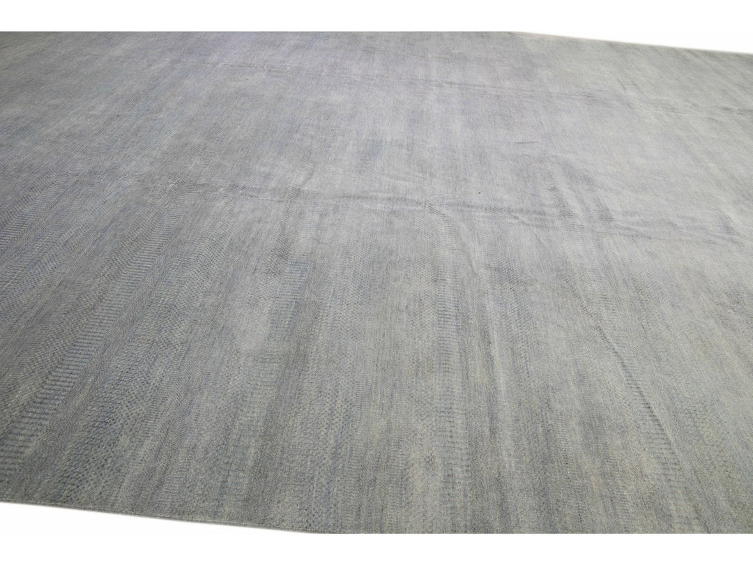 Contemporary Savannah Handmade Blue Solid Pattern Oversize Wool Rug