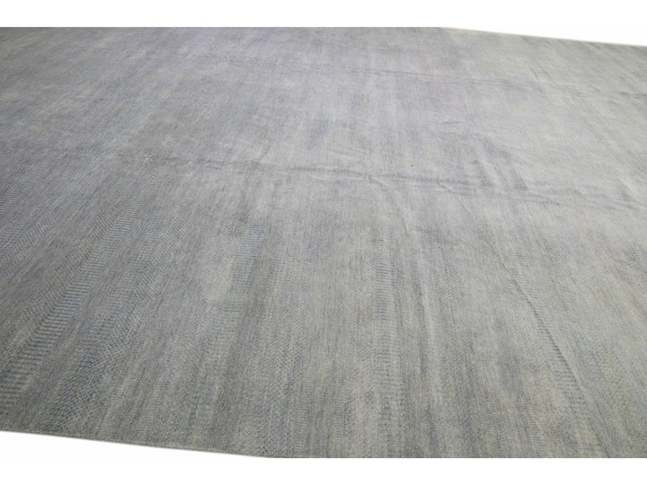 Contemporary Savannah Handmade Blue Solid Pattern Oversize Wool Rug