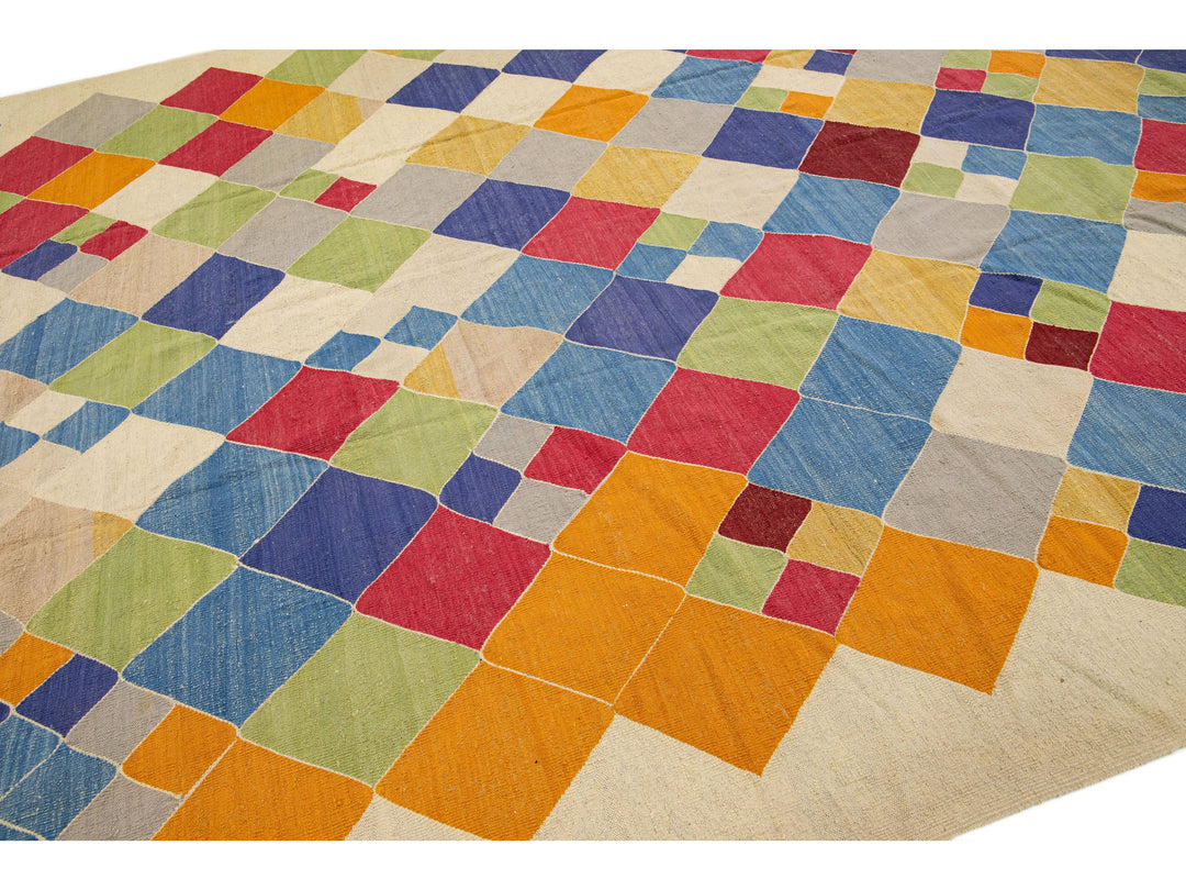 Modern Kilim Wool Rug 11 X 14