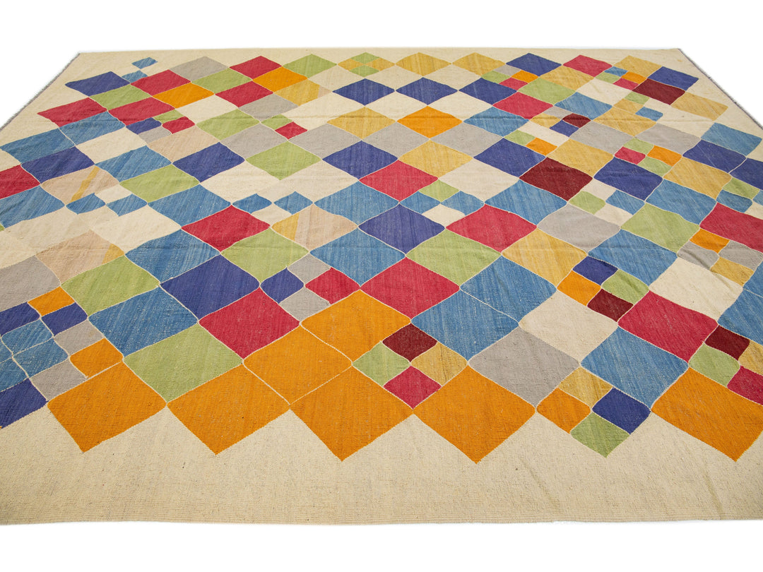 Modern Kilim Wool Rug 11 X 14