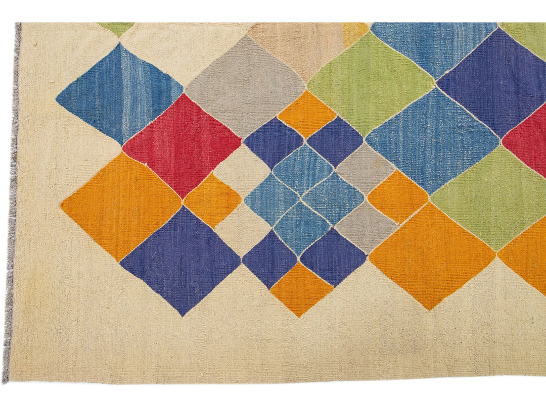 Modern Kilim Wool Rug 11 X 14