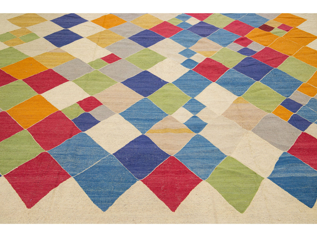 Modern Kilim Wool Rug 11 X 14