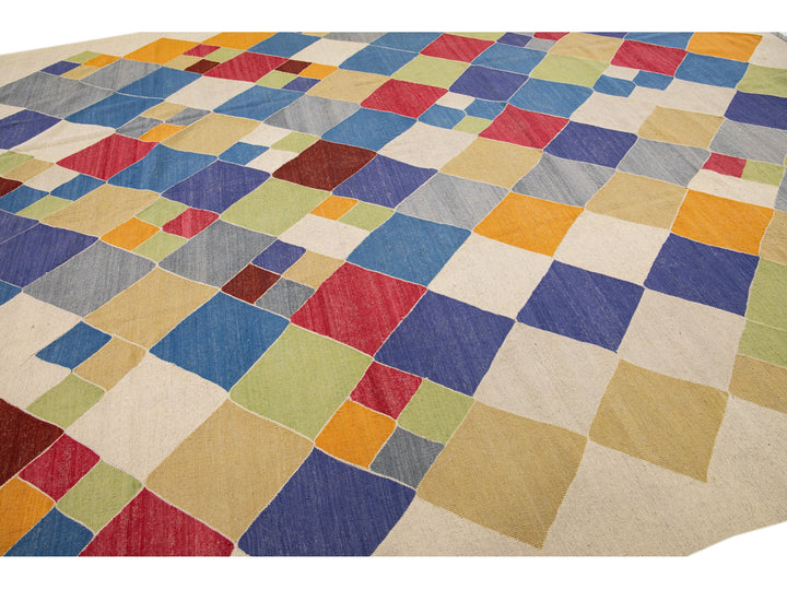 Modern Kilim Wool Rug 11 X 14