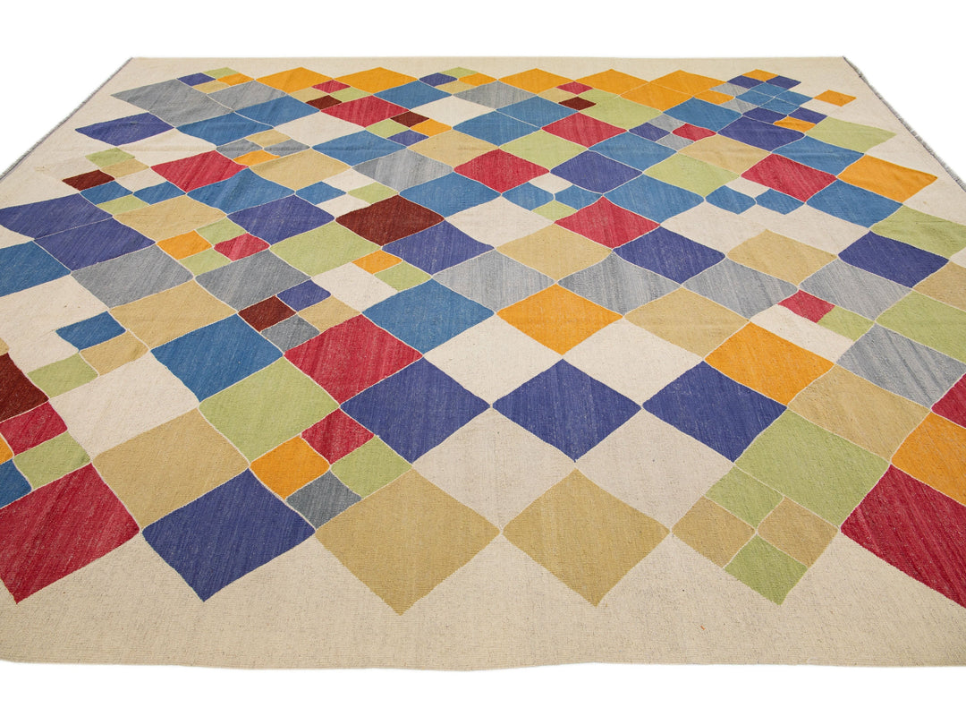 Modern Kilim Wool Rug 11 X 14