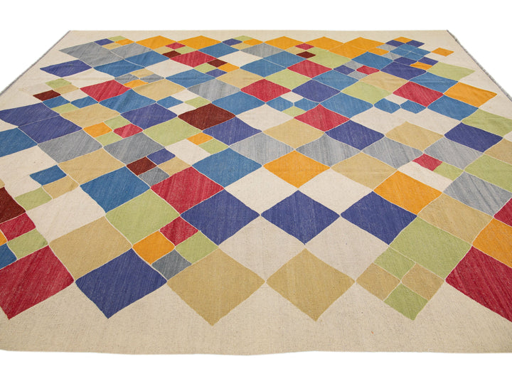 Modern Kilim Wool Rug 11 X 14