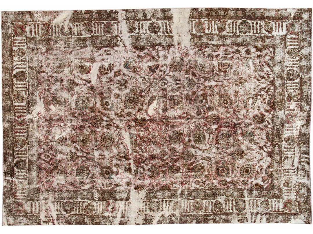 Vintage Mahal Handmade Allover Motif Rust Distressed Oversize Wool Rug