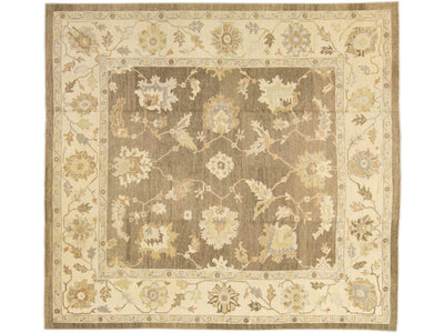 Modern Turkish Oushak Handmade Floral Brown Wool Rug