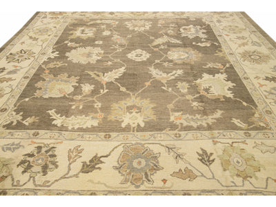 Modern Turkish Oushak Handmade Floral Brown Wool Rug