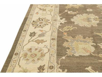 Modern Oushak Wool Rug 13 X 14