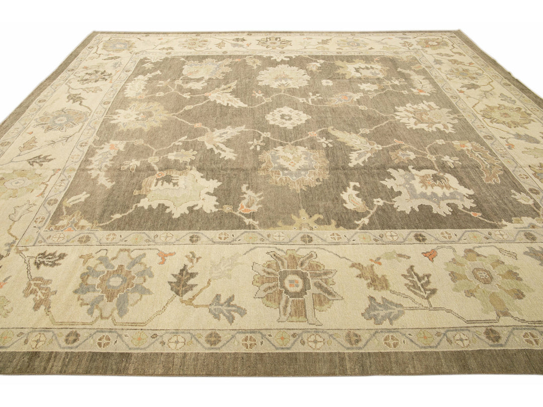 Modern Oushak Wool Rug 13 X 14