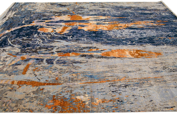 Modern Tibetan Wool & Silk Rug 9 X 12