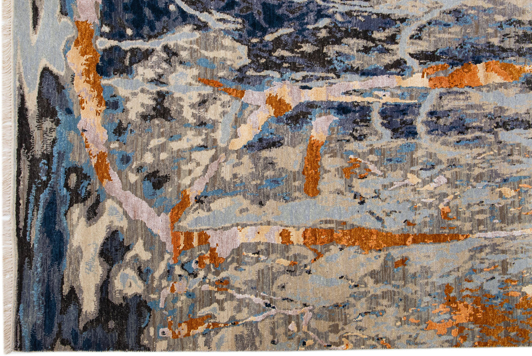 Modern Tibetan Wool & Silk Rug 9 X 12