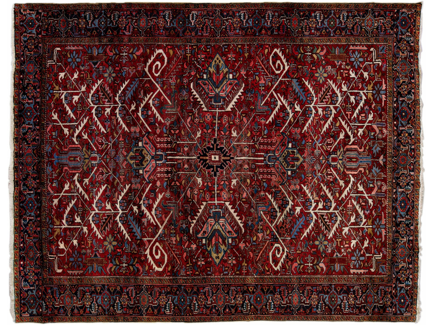 Red Antique Persian Heriz Handmade Allover Designed Wool Rug