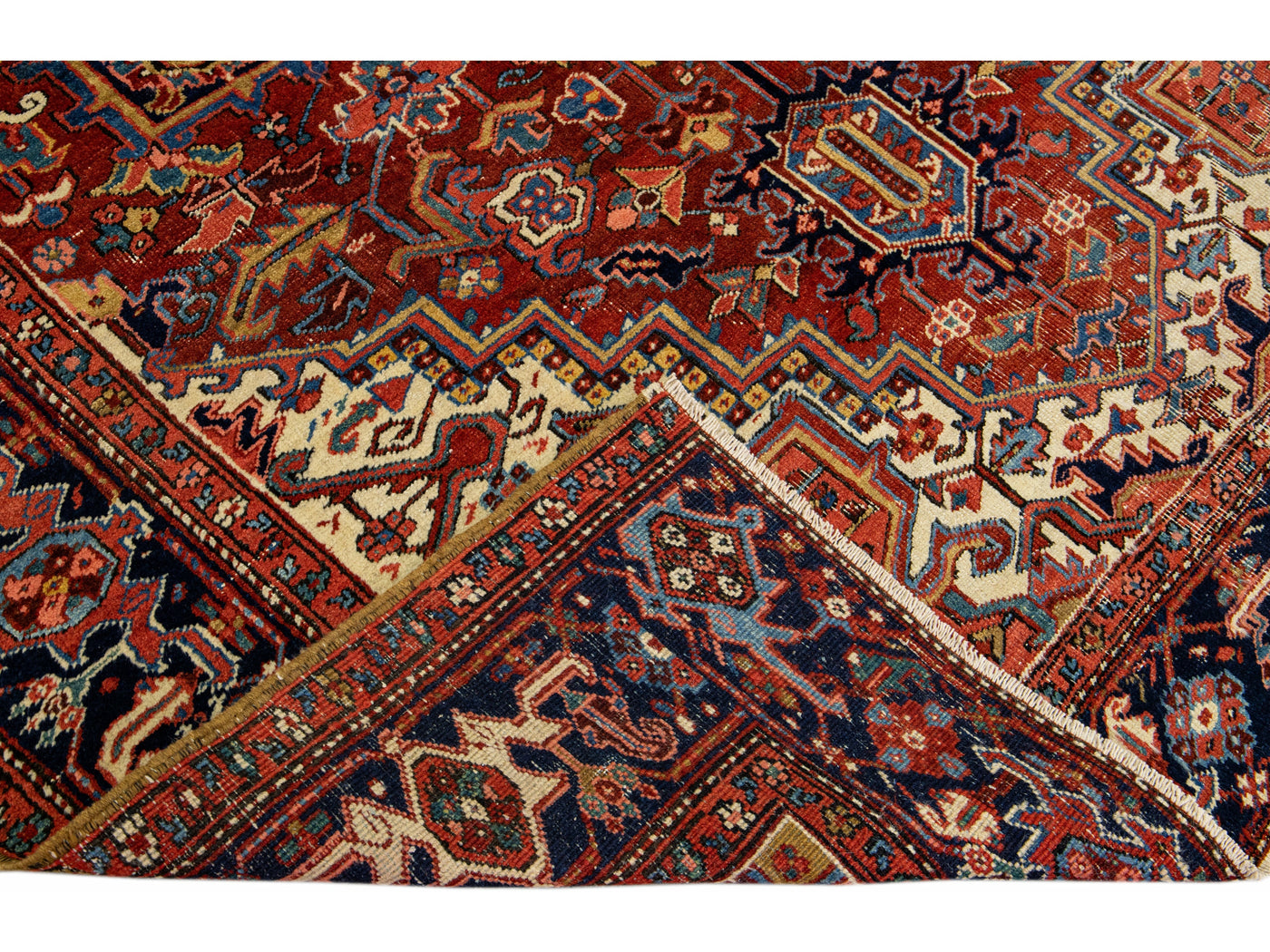 Antique Persian Heriz Handmade Wool Rug With Multicolor Medallion Design