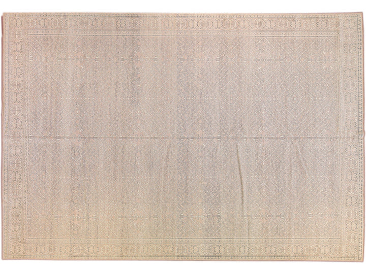 Contemporary Khotan Handmade Geometric  Light Pink Wool Rug