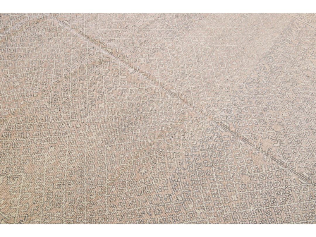 Contemporary Khotan Handmade Geometric  Light Pink Wool Rug