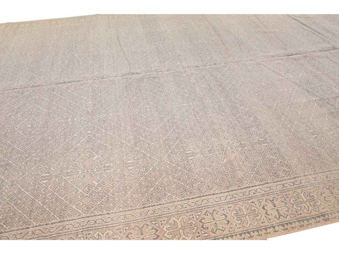 Contemporary Khotan Handmade Geometric  Light Pink Wool Rug