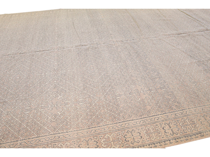 Contemporary Khotan Handmade Geometric  Light Pink Wool Rug