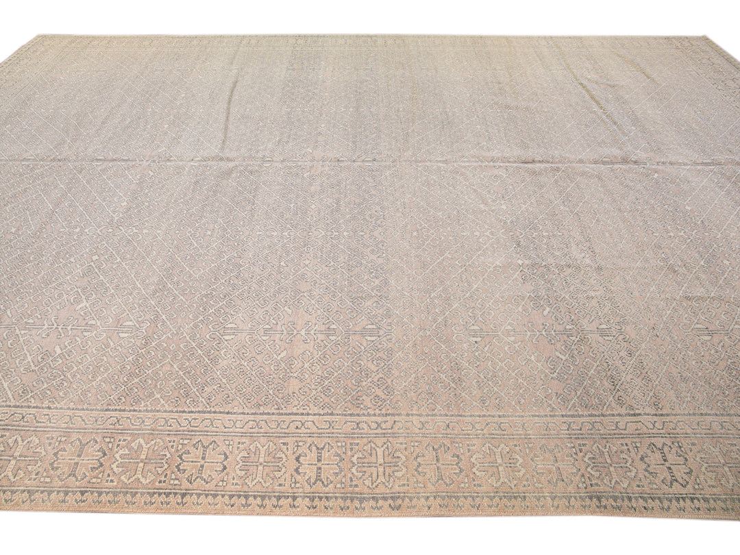 Contemporary Khotan Handmade Geometric  Light Pink Wool Rug