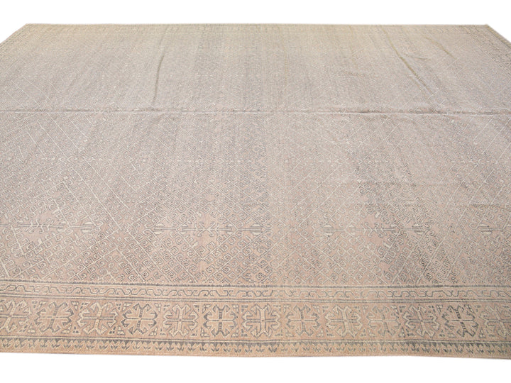 Contemporary Khotan Handmade Geometric  Light Pink Wool Rug