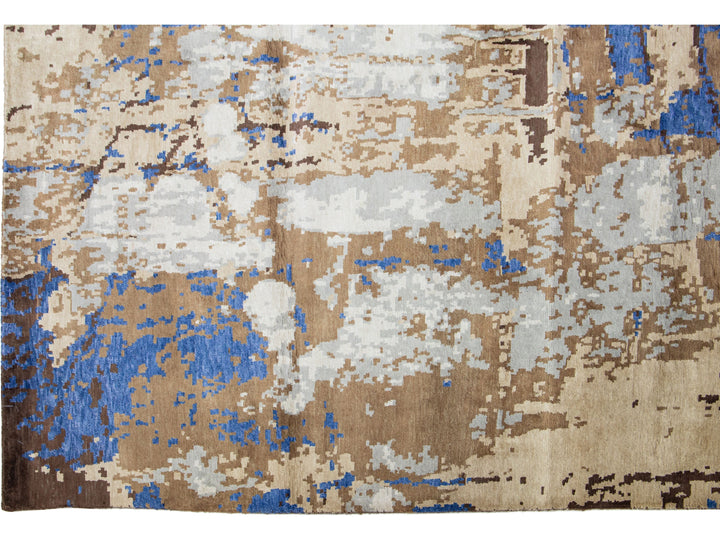 Modern Abstract Wool and Silk Rug 12 X 15