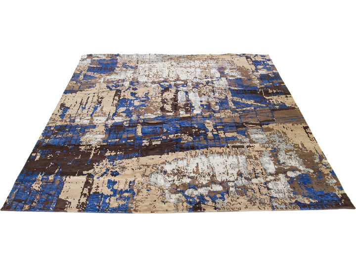 Modern Abstract Wool and Silk Rug 12 X 15