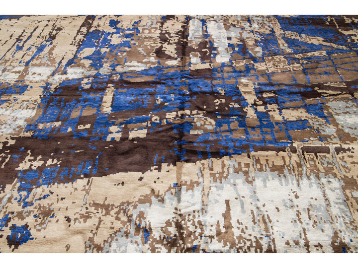 Modern Abstract Wool and Silk Rug 12 X 15