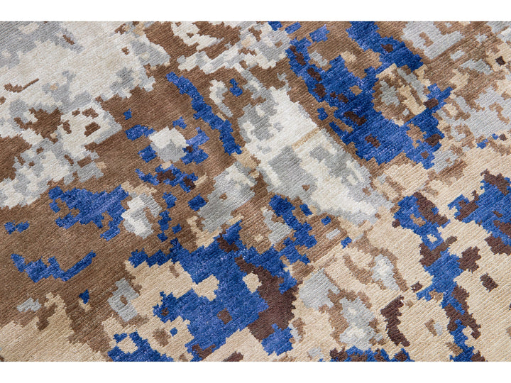 Modern Abstract Wool and Silk Rug 12 X 15