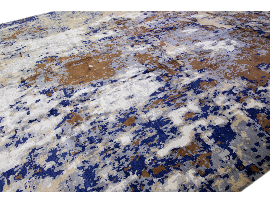 Modern Abstract Wool & Silk Rug 12 X 15
