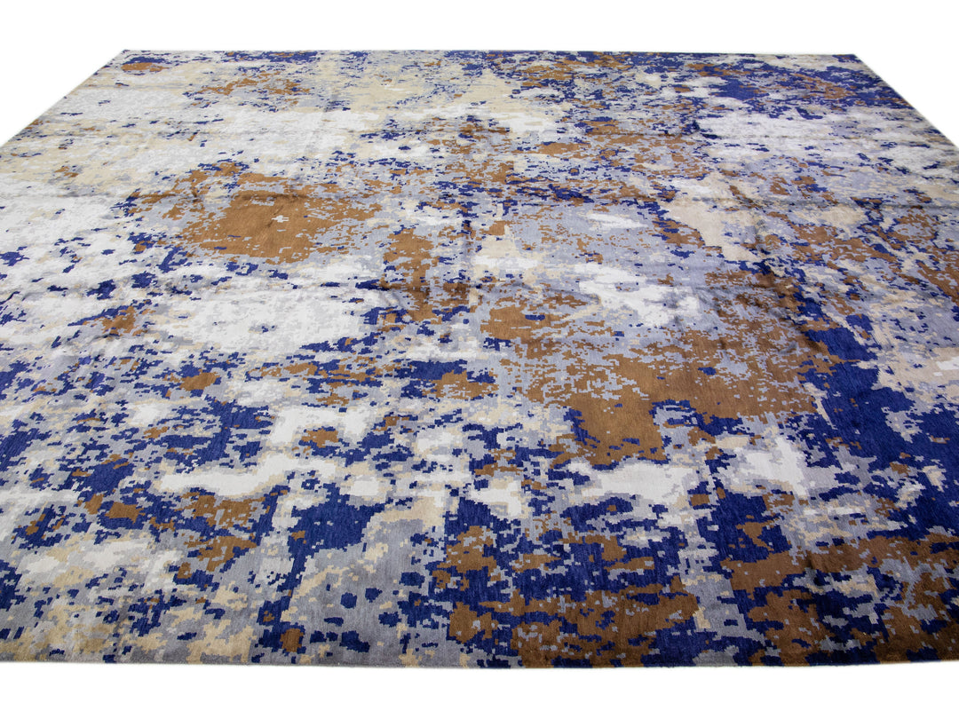 Modern Abstract Wool & Silk Rug 12 X 15
