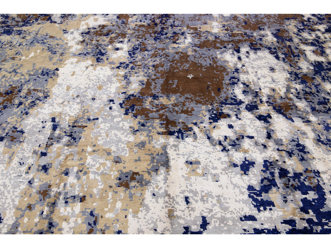 Modern Abstract Wool & Silk Rug 12 X 15