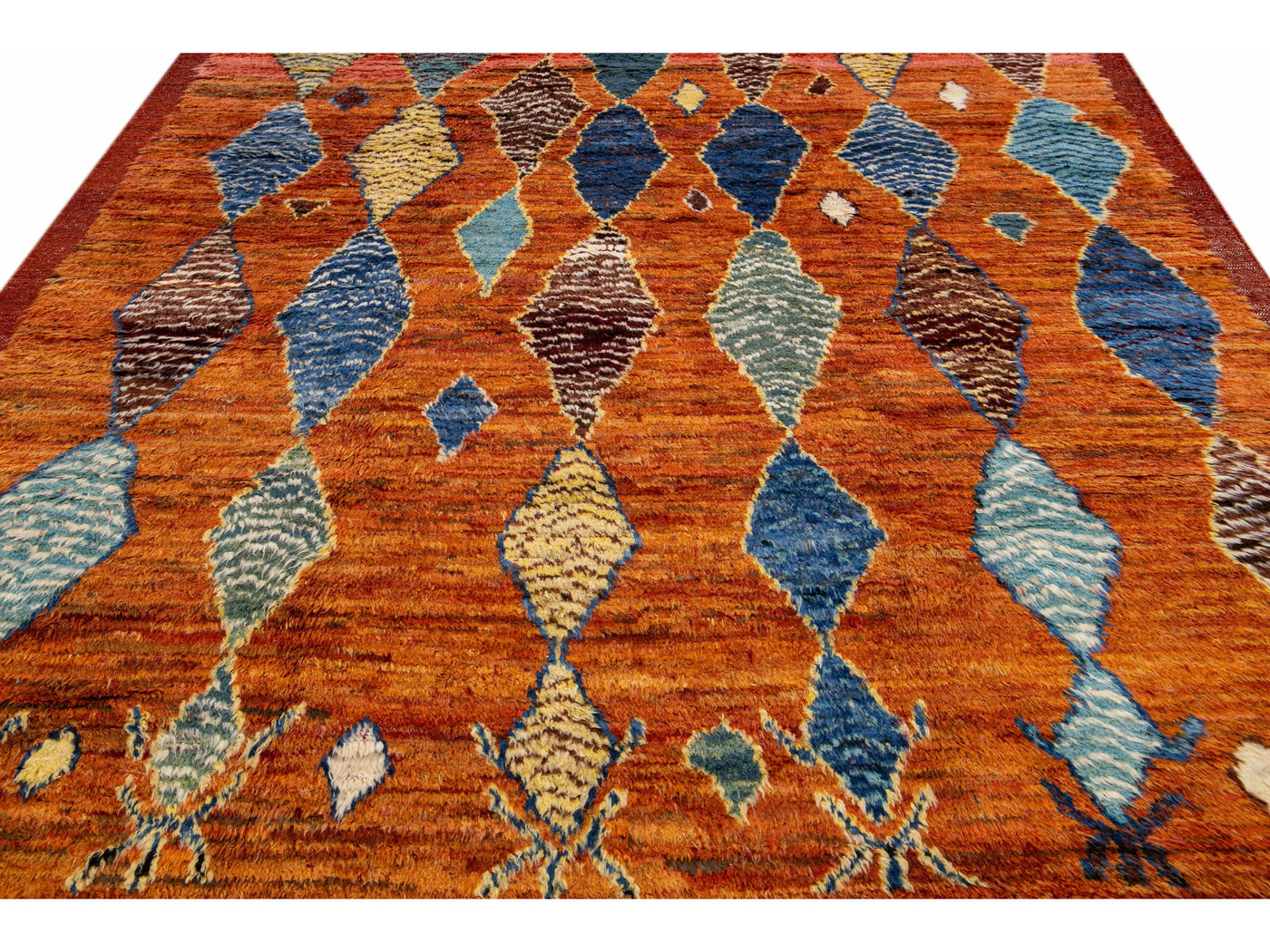 Orange Modern Moroccan Style Handmade Multicolor Tribal Wool Rug