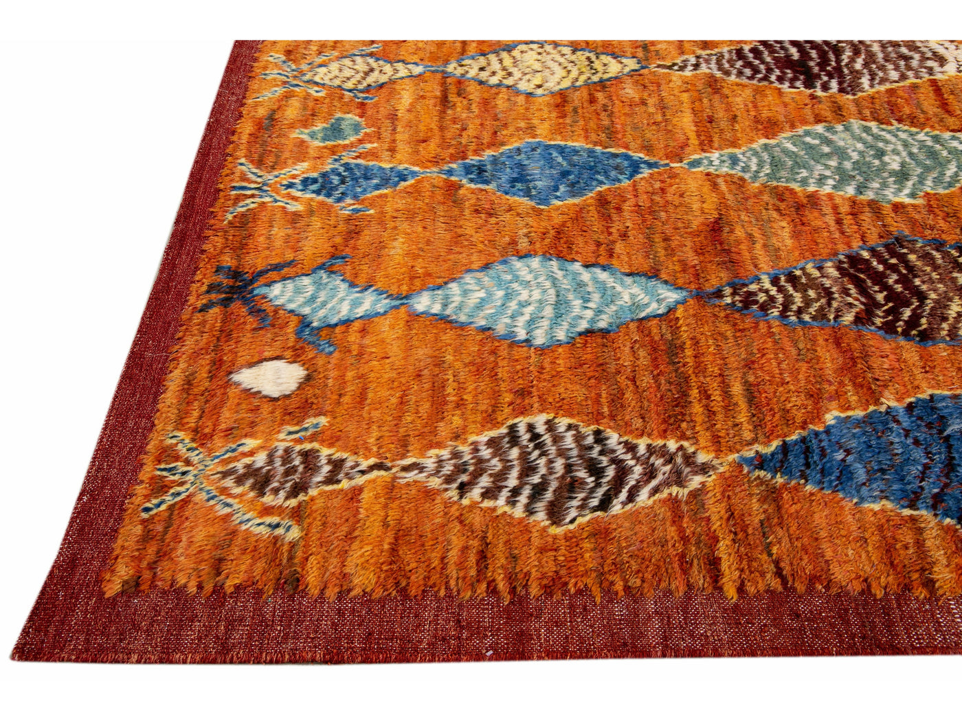 Orange Modern Moroccan Style Handmade Multicolor Tribal Wool Rug