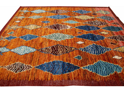 Orange Modern Moroccan Style Handmade Multicolor Tribal Wool Rug