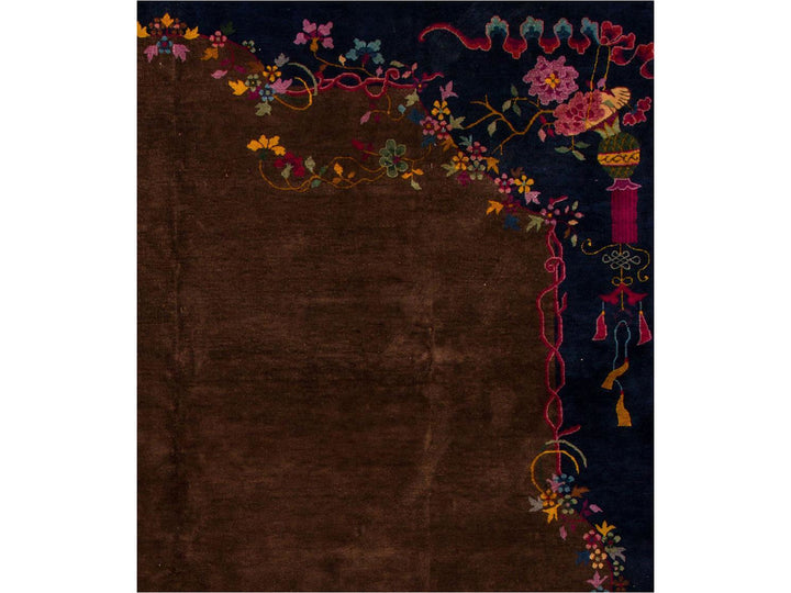 Antique Brown Chinese Art Deco Wool Rug 9 X 12
