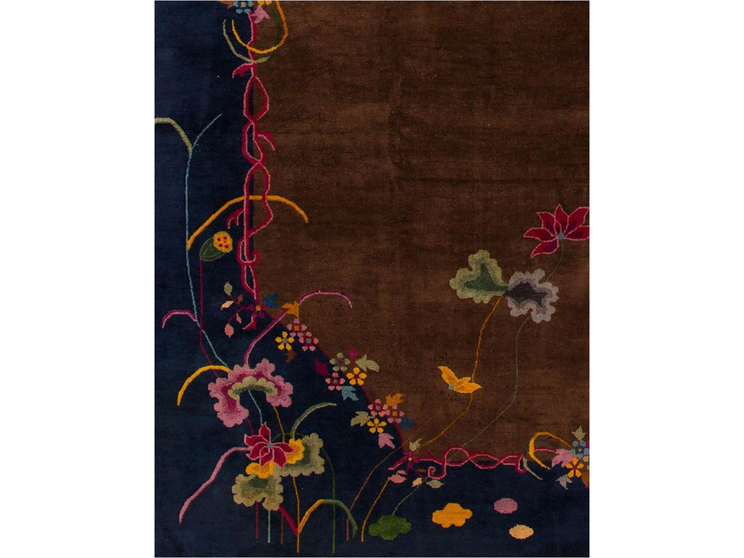 Antique Brown Chinese Art Deco Wool Rug 9 X 12