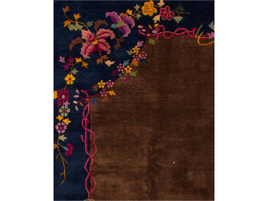 Antique Brown Chinese Art Deco Wool Rug 9 X 12