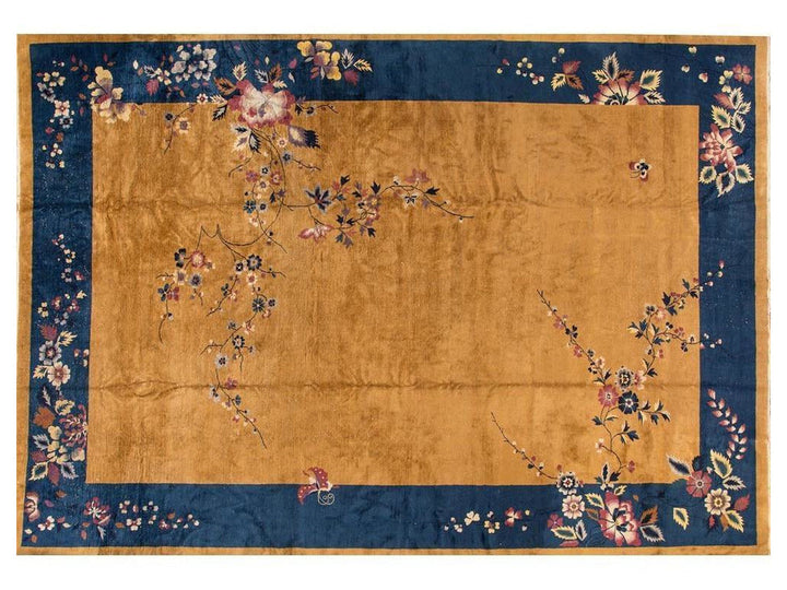 Antique Goldenrod Chinese Art Deco Wool Rug 12 X 18