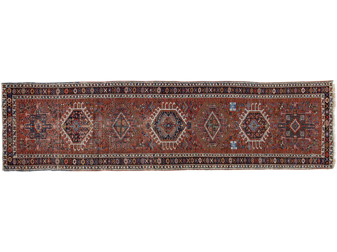 Vintage Karajah Handmade Multi Medallion Rust Wool Runner