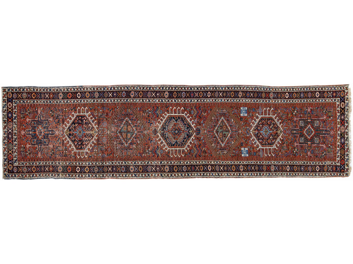 Vintage Karajah Handmade Multi Medallion Rust Wool Runner