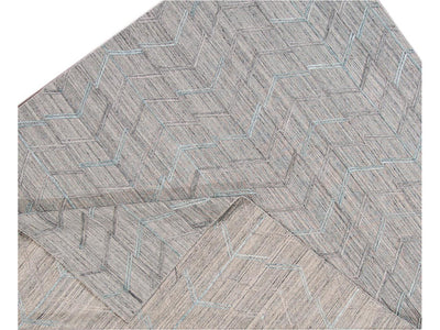 Modern Gray Indian Transitional Flat-Weave Wool Rug  9 X 12