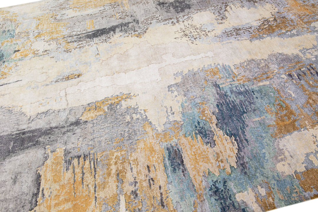Modern Wool and Silk Rug 8 X 10