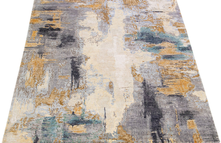 Modern Wool and Silk Rug 8 X 10