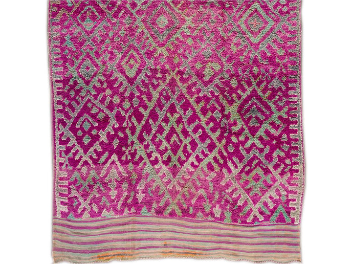 Vintage Geometric Purple Moroccan Wool Rug 7 X 12