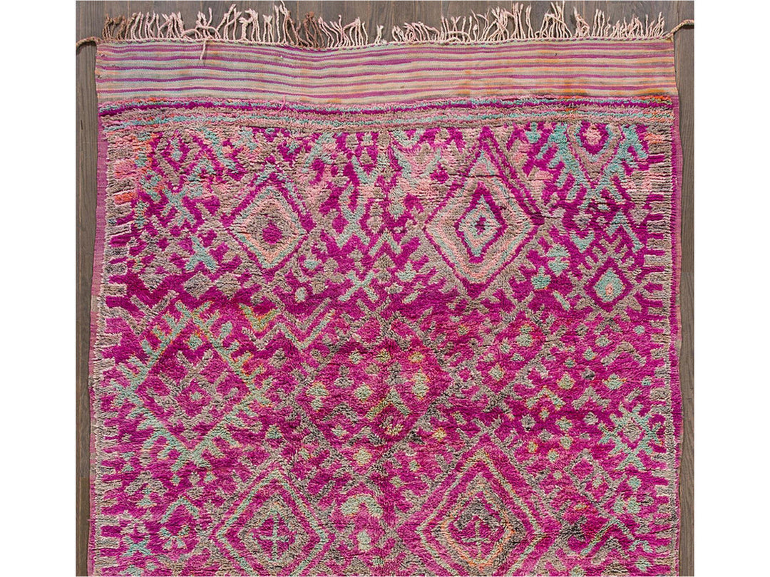 Vintage Geometric Purple Moroccan Wool Rug 7 X 12