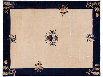 Antique Beige Peking Chinese Wool Rug  9 X 12