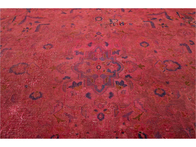 Vintage Pink Distressed Overdyed Rug 10 X 13